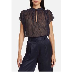 Vince Starry Dot Blouse Navy Blue Purple sz L - like new